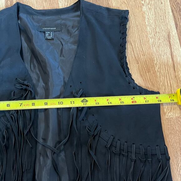 Atmosphere Black Faux Suede Fringe Vest – Boho Western Festival Style, Size 6 - Picture 12 of 13